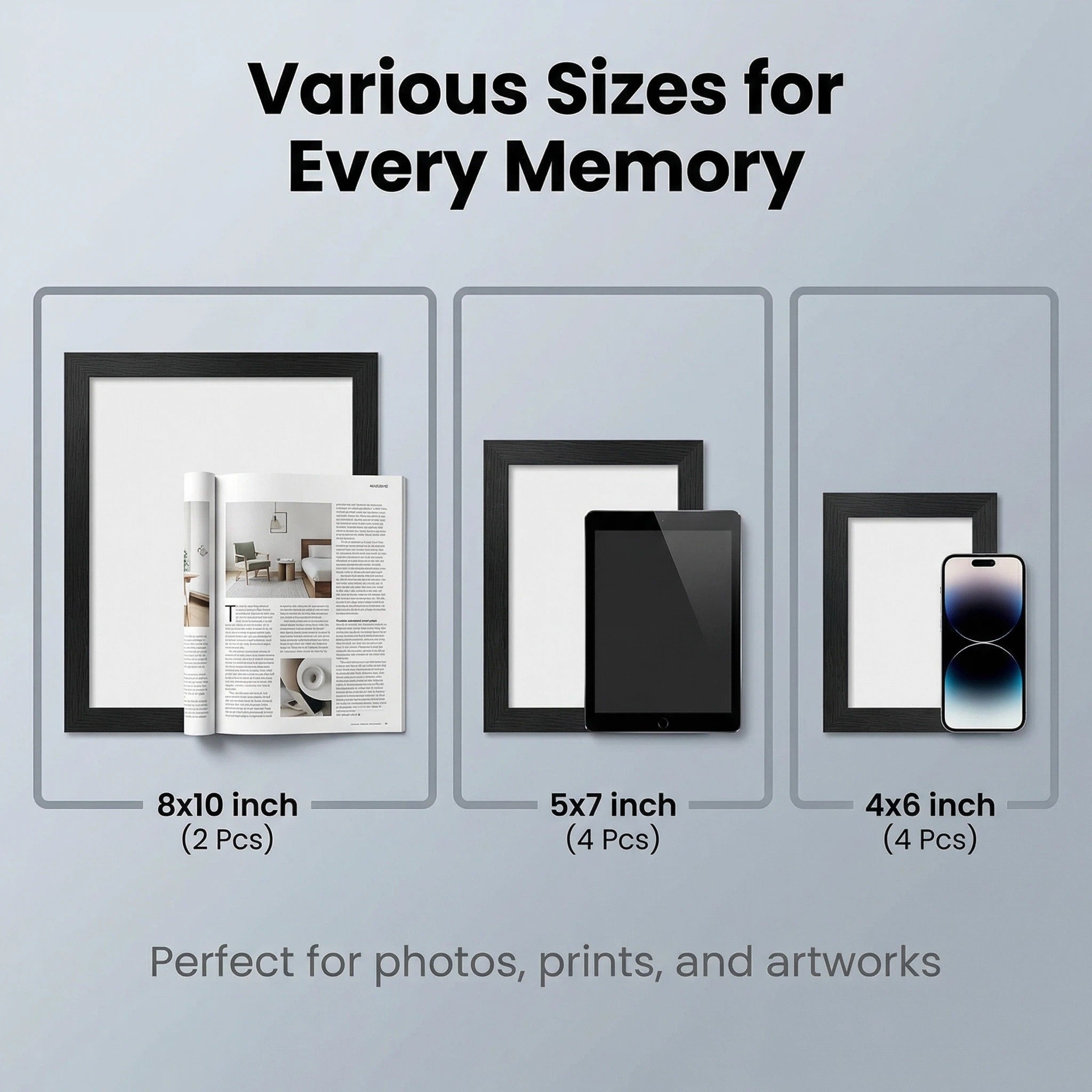 Asoricing 10-piece photo frame set - multi-size combination photo wall - perforated cardstock picture frame - black