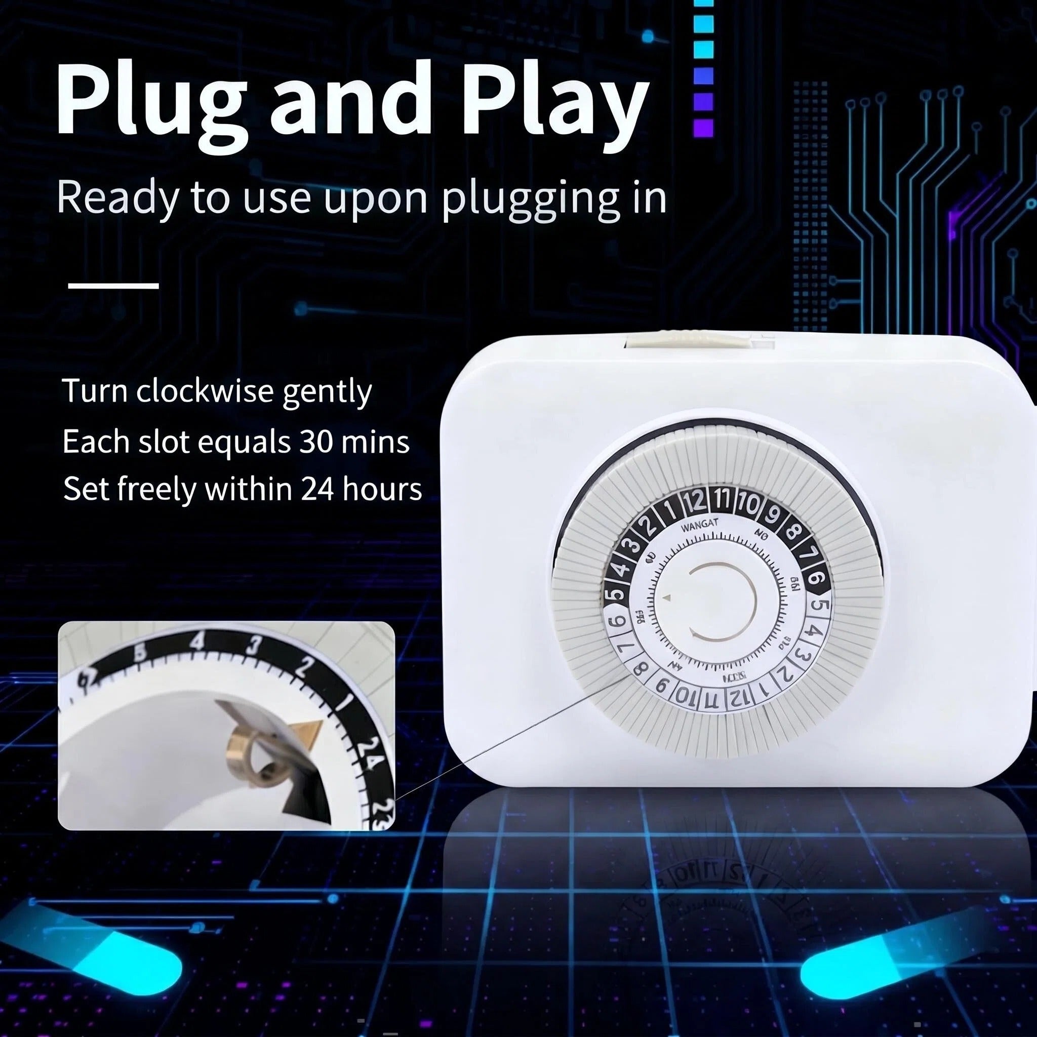 Asoricing Mechanical Outlet Timer, 24-Hour Programmable Plug-in Timer Switch, 30-Minute Intervals for Lights, Fans, Water Heaters, Fish Tanks & Device Charging