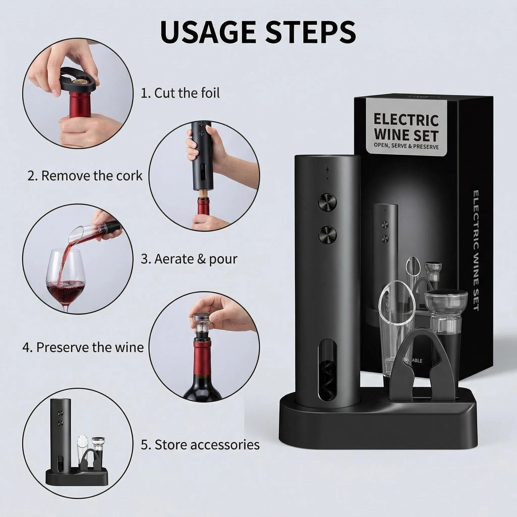 Asoricing Electric Wine Opener Rechargeable, Automatic Wine Opener Cordless Cork Remover, Elegant Red ABS+PC Wine Bottle Opener for Home Bar Restaurant Wedding Gift