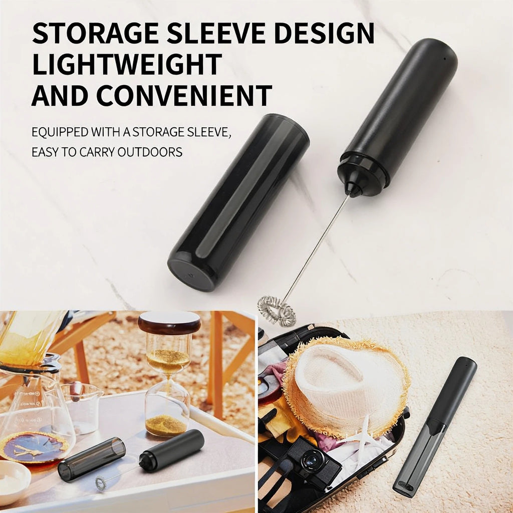 Asoricing Frother, Milk Frother, Handheld Frother, 304 Stainless Steel Material, Low Decibel Noise-Free, Portable, Equipped with Storage Sleeve, Black
