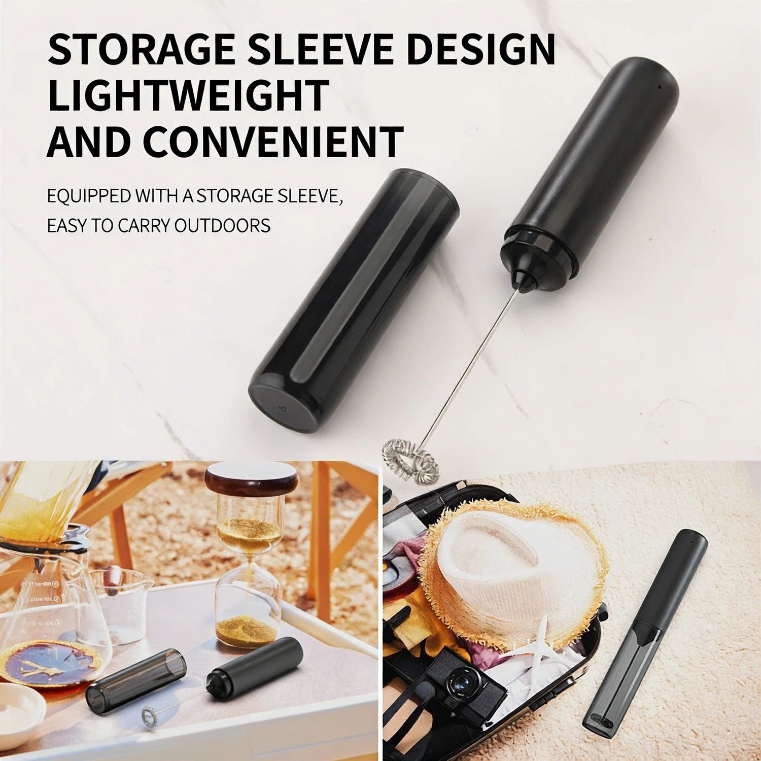 Asoricing Frother, Milk Frother, Handheld Frother, 304 Stainless Steel Material, Low Decibel Noise-Free, Portable, Equipped with Storage Sleeve, Black