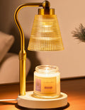 Asoricing Candle Warmer Lamp, Height Adjustable & Dimmable with 2/4/8H Timer, 2*50W Halogen Wax Melter Warmer for Home Office Décor, Flameless & Smokeless, Gift for Women Mom, Gold-Amber