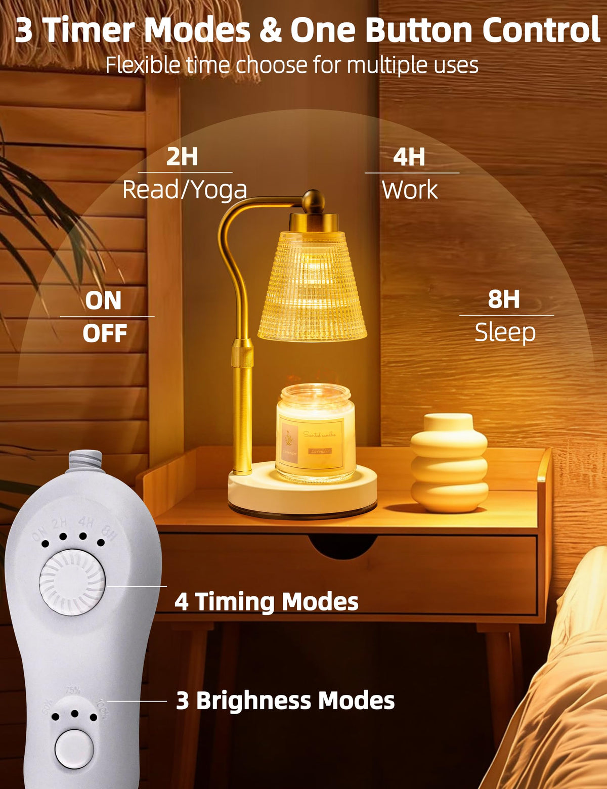 Asoricing Candle Warmer Lamp, Height Adjustable & Dimmable with 2/4/8H Timer, 2*50W Halogen Wax Melter Warmer for Home Office Décor, Flameless & Smokeless, Gift for Women Mom, Gold-Amber